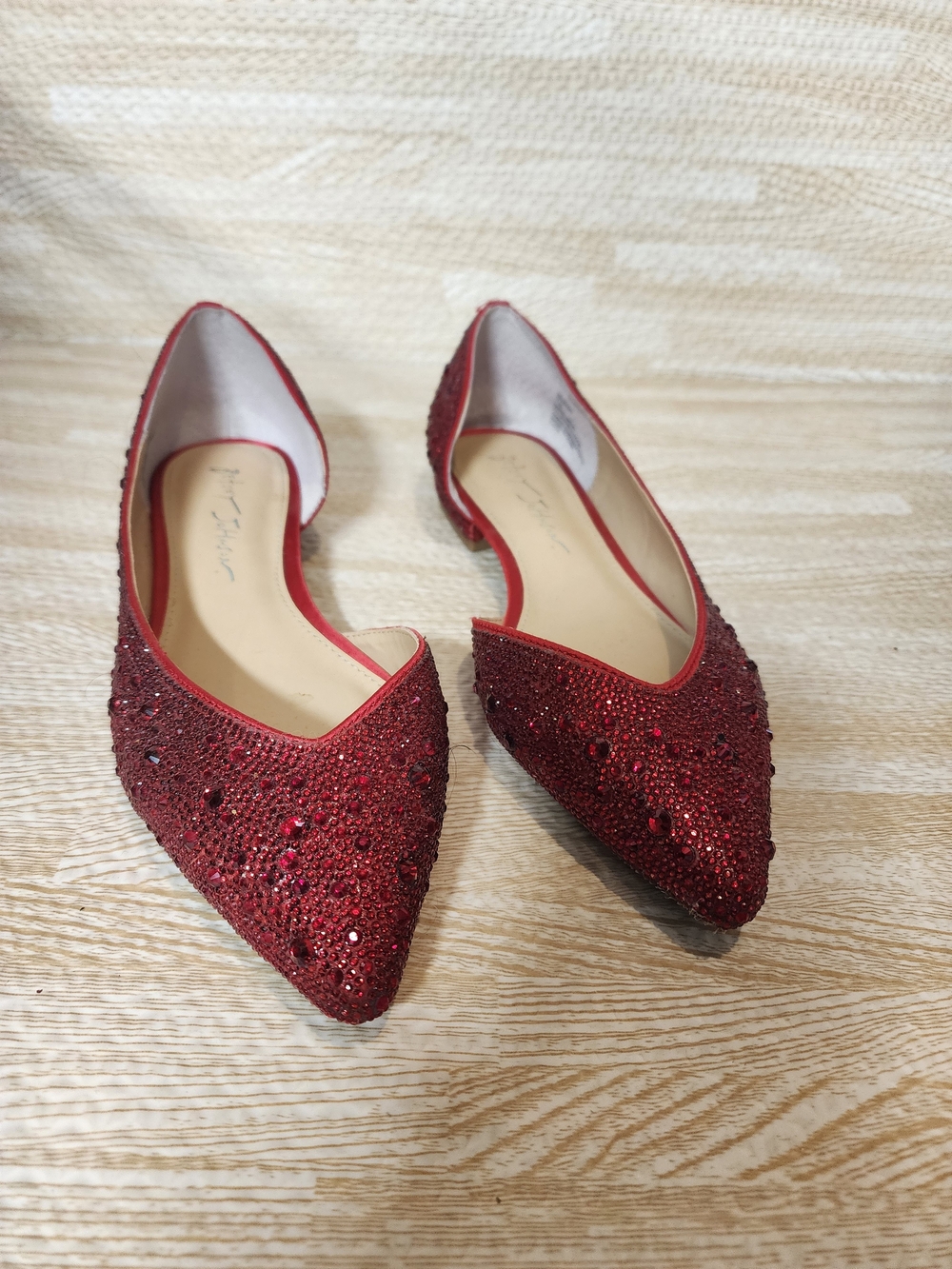 Blue by Betsey Johnson Red Rhinestone D’Orsay Flats Size 7